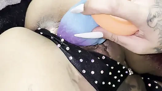 Goth girl cosplaying as Yoruichi Shihouin fucks her tight pierced pussy with fantasy dildo