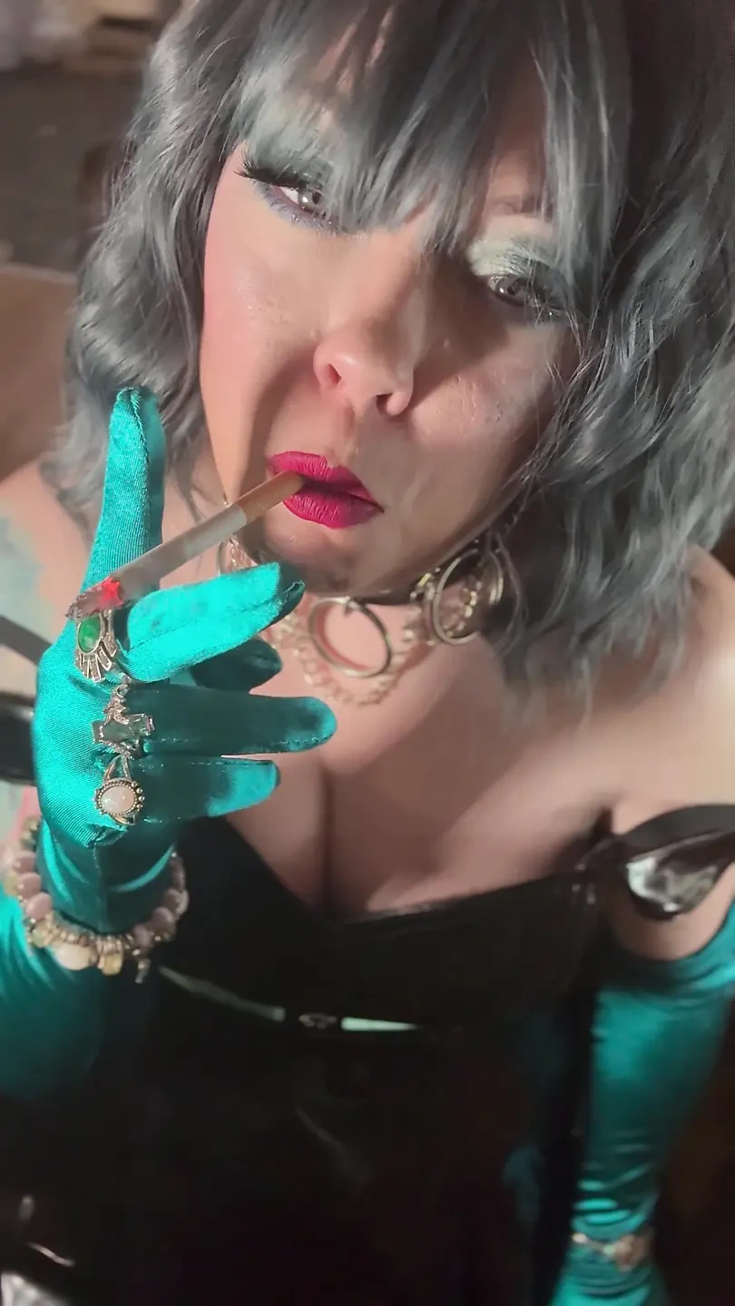 Who Doesn’t Love A Girl In Gloves And PVC!? Tina Snua Smoking A Cork 100 Cigarette In Satin Gloves With Jewellery