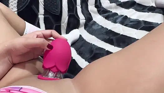 Young girl uses powerful sucker