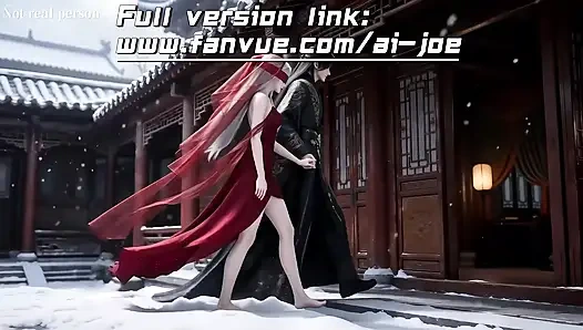 The beautiful woman with white hair and red eye mask might be the ideal beauty you have imagined in your heart, AI-generated