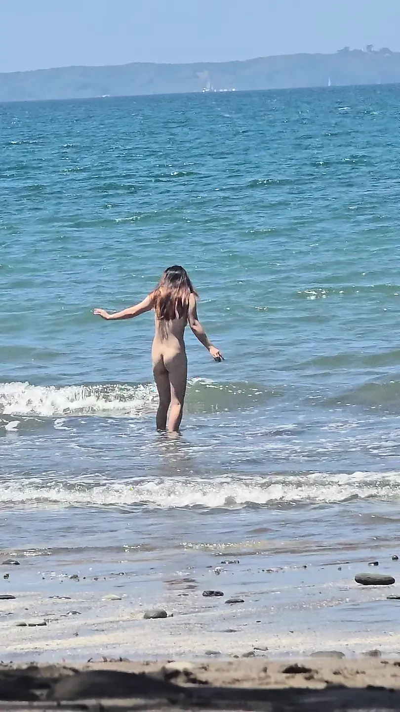 Korean teen at the beach showing hot body perfect tits