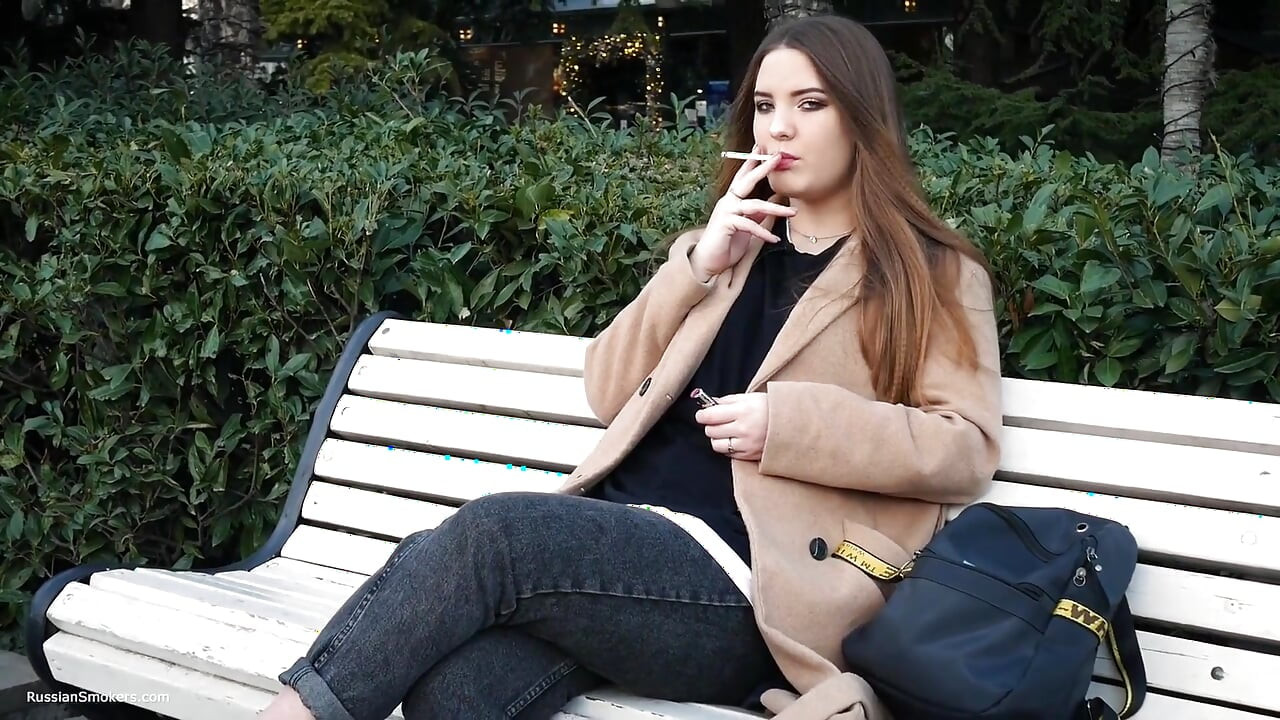 Russian Girl Spends Her Lunch Break Smoking 3 Cigs in a Row