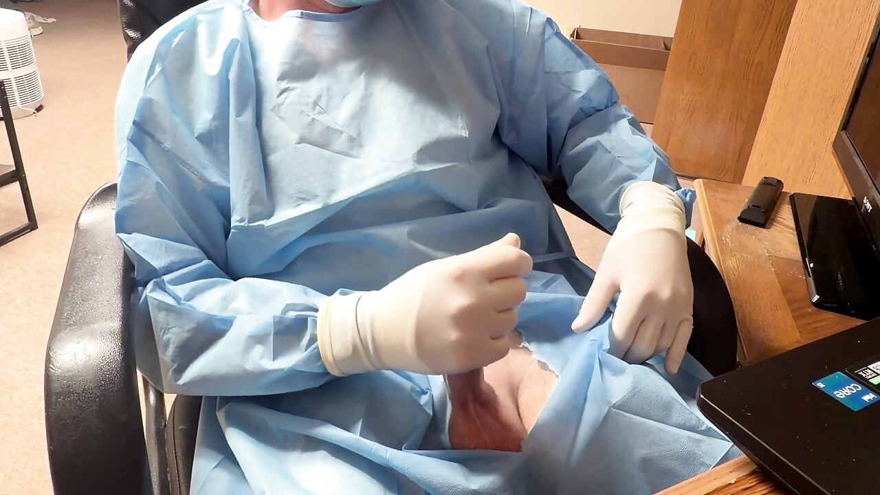 Piss Test with Surgical Gloves and Huge Cumshot