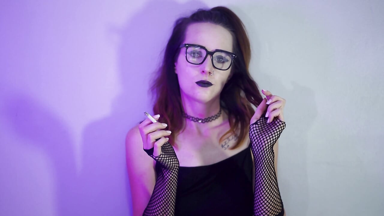Goth Girl Smoking in Fishnets