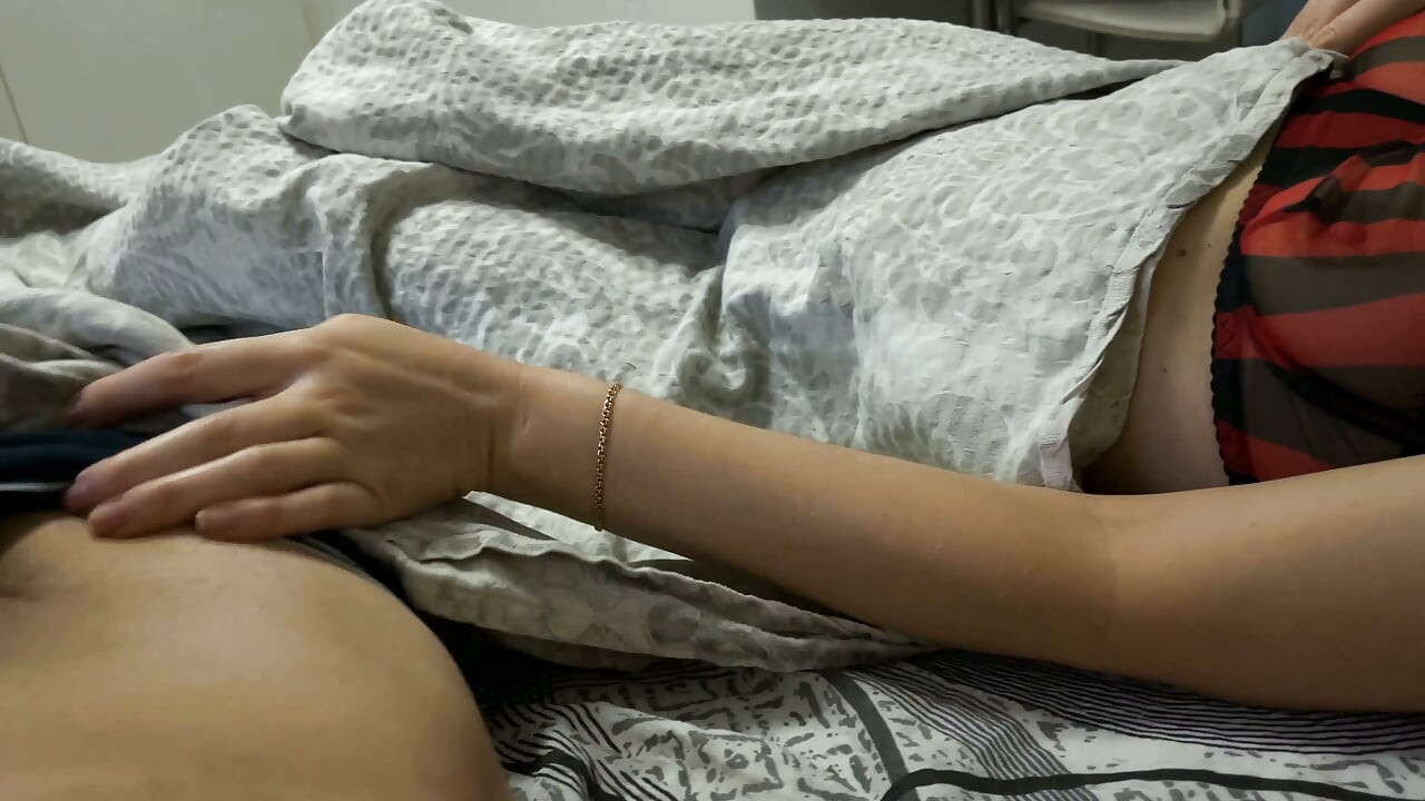Stepmom Spotted Stepson Jerking off While Looking at Her Ass Under the Covers While They Were Lying in the Same Bed