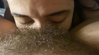 Lesbian Sucking Very Hairy and Wet Pussy