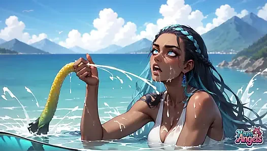 Blauhaarige göttin: Meerescreme tropft Glückseligkeit