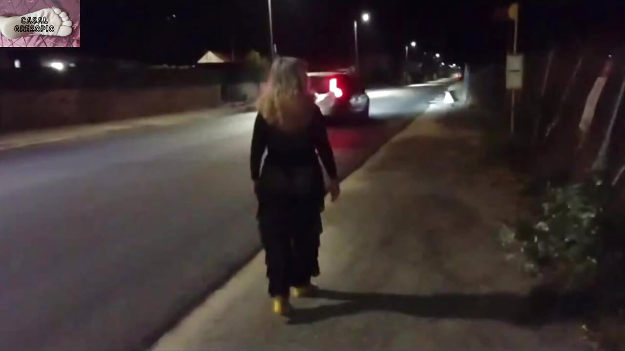 Mel showing off in public on the side of the road 13