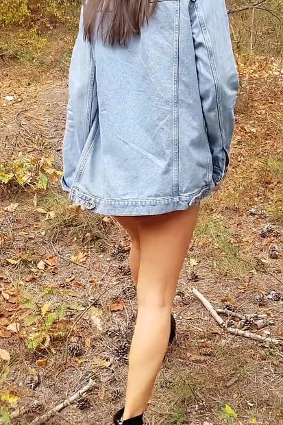Outdoor Follow Horny Bunny with Sexy Legs in the Woods 4K