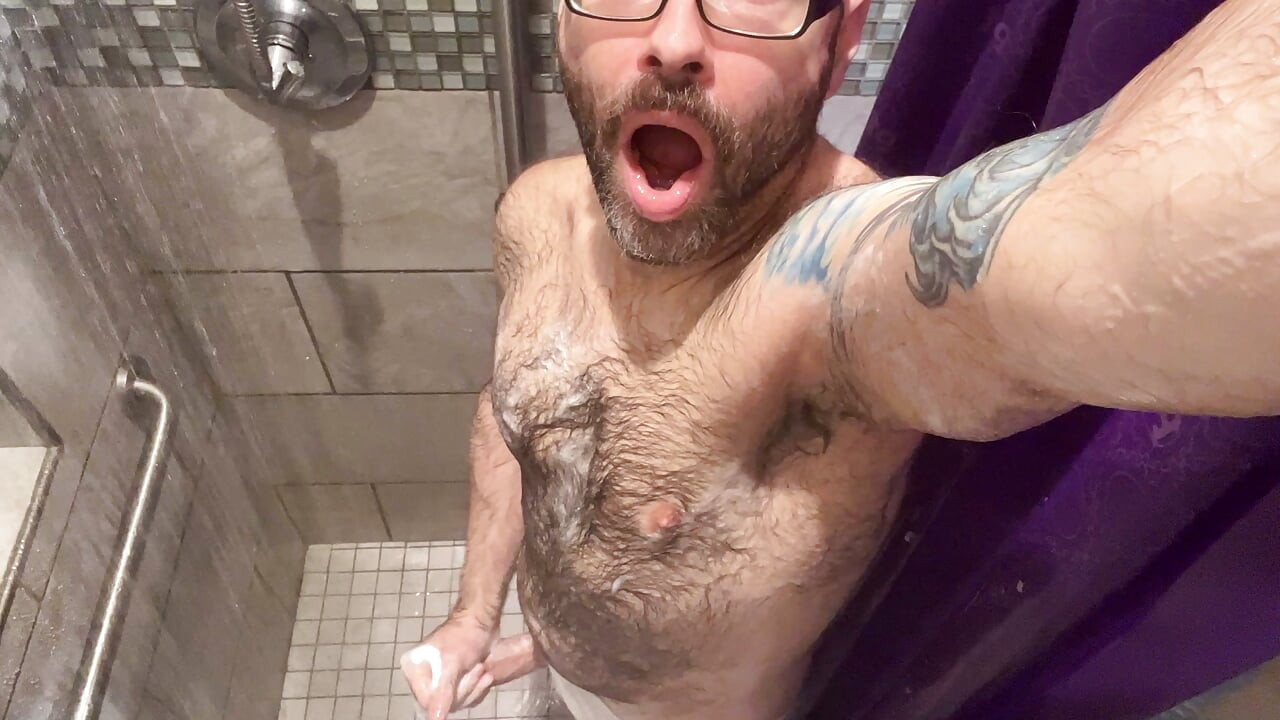 Handsome hairy erect public gym