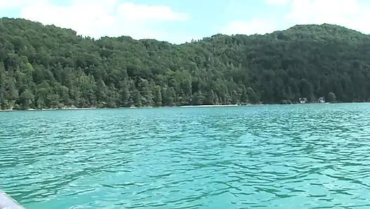 Horny girls get fucked in turns after sucking cock on the boat