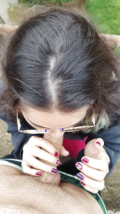 Amateur Outdoor Blowjob & Facial  Cute Nerd Brunette, Brown Eyes, Big Dick