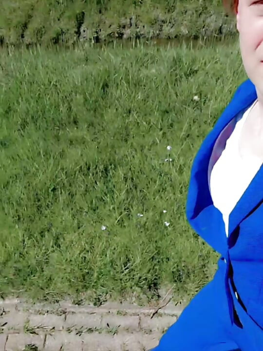 Annemieke in Blue Suit Pissing Outdoor