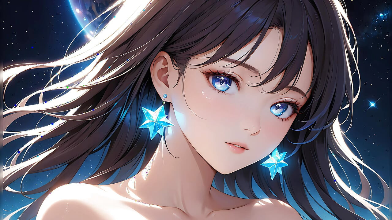 Cosmic Serenity: a Beautiful Young Woman with Stardust on Her Cheeks