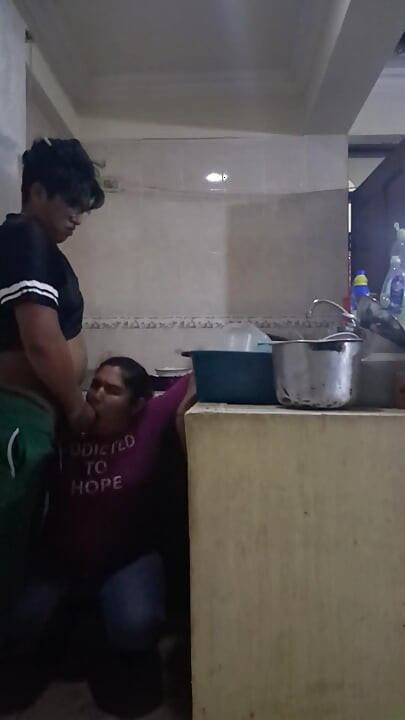 Employee Fucking and Sucking When She Washes Dirty Dishes