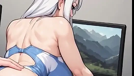 Waifu amatör genç bakış açısı - ofis mayosu azdırıyor ve yakın çekim patron sakso çekiyor