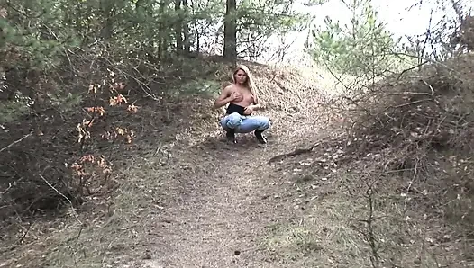 Astonishing French blonde gets her ass ripped in the woods
