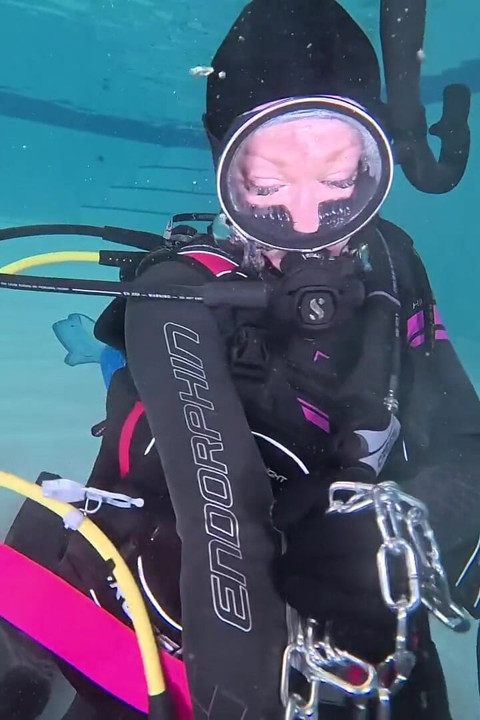 Underwater Scuba Slave Training - Dominated in Chains & Wetsuit Edging