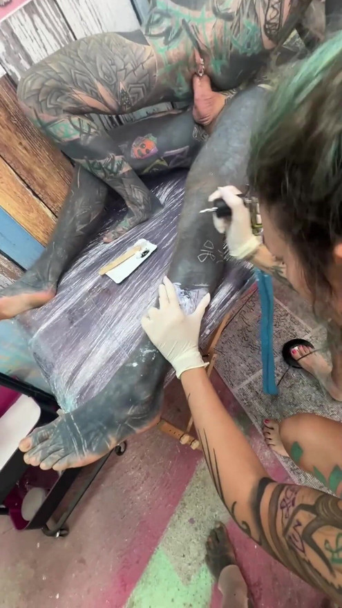 Tattooed Girl Gets Her Titties Inked Then Rides Cock & Takes Anal | Clip 1