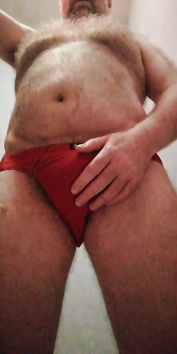 Stroking My Bulge in Tight Red Stepdad Briefs