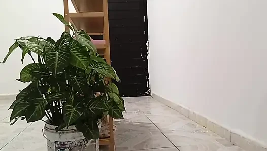 Chubby Neighbor Cleaning Her New Apartment