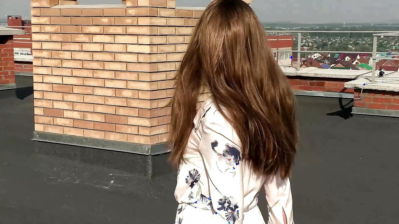 Stranger Passionately Fucks and Sucks a Big Cock on the Roof of a House, Cum in Her Panties