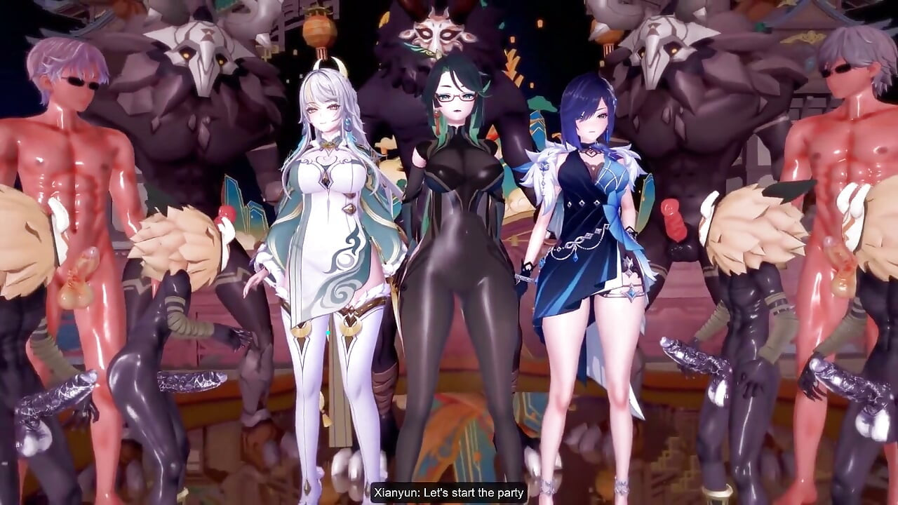Genshin Impact - Lantern Rite baszós buli, Genshin lányok krémezve 4 - 3D Hentai Animációk