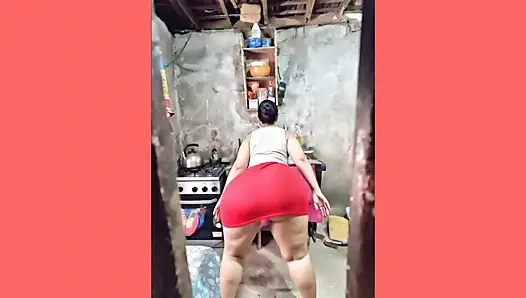 Neighbor in tight red skirt