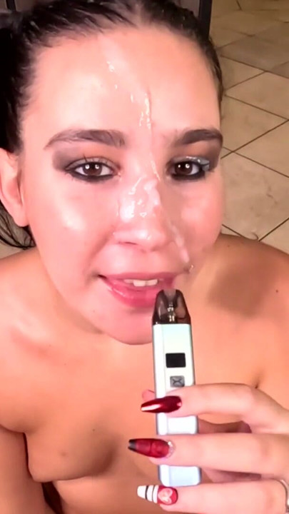 Vaping slut gets a huge cum facial after sucking dick in POV. | Clip 3