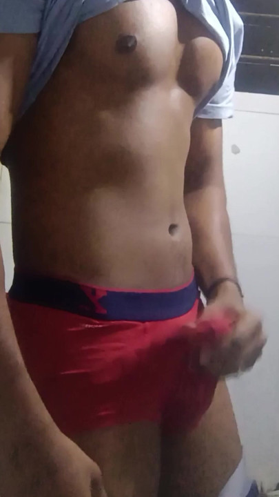 Mature hot indian  men masturbating in red underwear