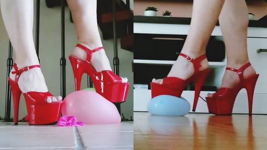 Je défonce des ballons avec mes talons