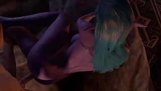 Skyrim中的紫夜精灵在床上侧肛交 - Skyrim色情模仿短片
