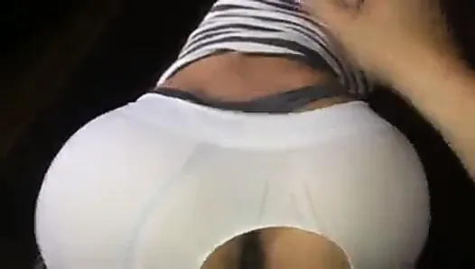 doggystyle in thong and leggings.  (cum on clothes and ass)