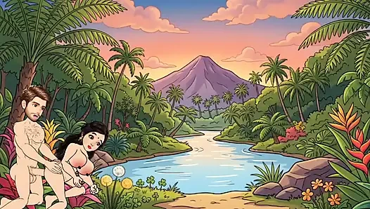 Man fucks woman with big cock in the forest, woman is very happy.