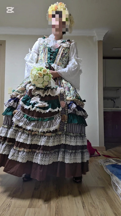 A crossdressing man is wearing a dress and dancing.
