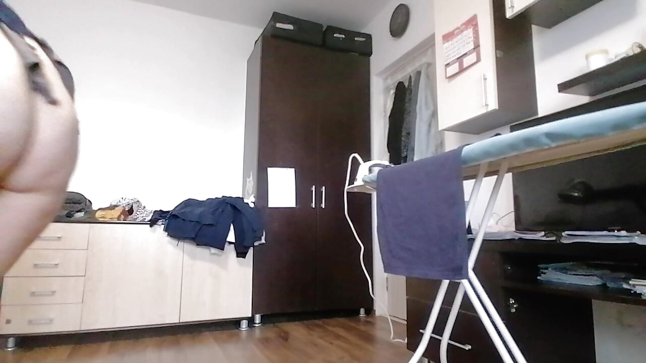 Sexy wife does housework naked. Brunette hairy pussy, big ass, big tits