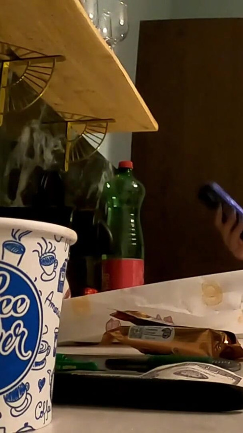 No panties no bra girlfriend in the kitchen with a nightie satin pyjama | Clip 1