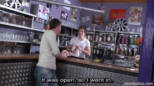 Customer gets a drink – and a hard cock to enjoy!