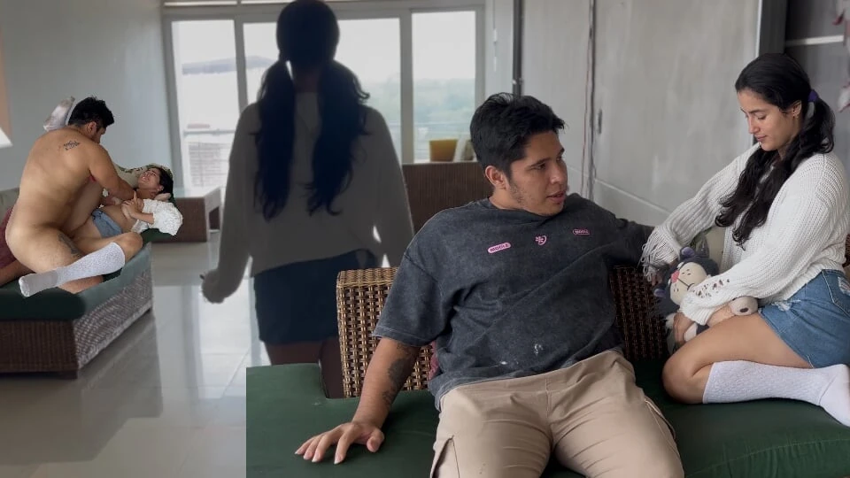 Chefe e babá fodem enquanto a esposa do corno não está em casa!