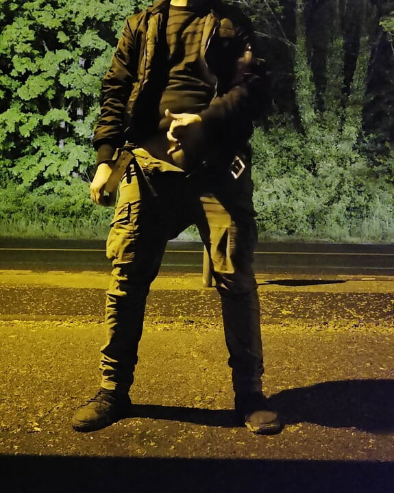 Out on the street stripping my cock