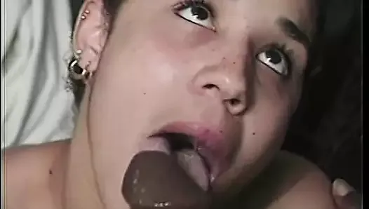 Gorgeous mulatto bitch rides dark skinned stud's huge dick then gets facial