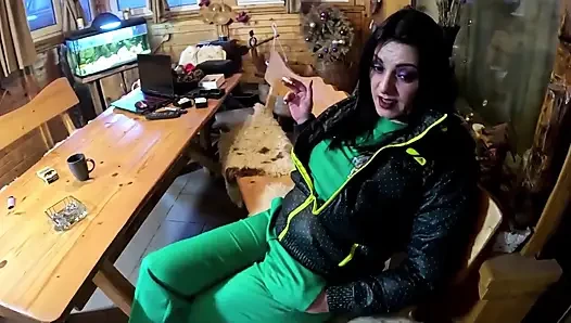 Green Downjacket Tease Smoking, Humiliation & Messy Cum Play