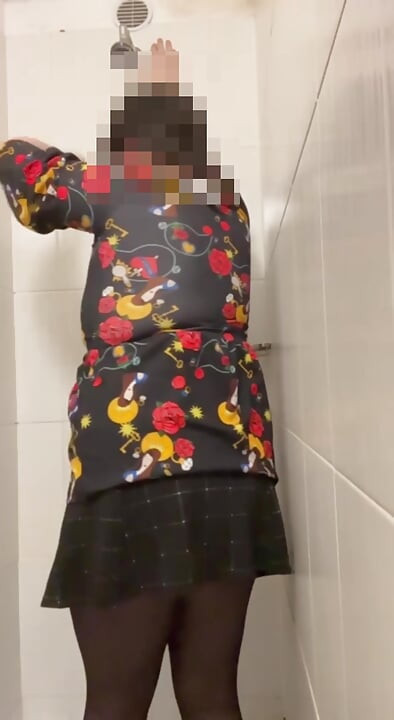 chubby fem boi crossdresser playing with dildo in shower