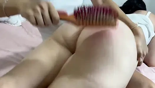 I didn't obey and my older stepsister left my buttocks red with wood. (Real screams)