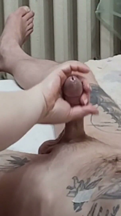 Mother-in-law does manual stimulation of my penis before cumshot | Clip 1