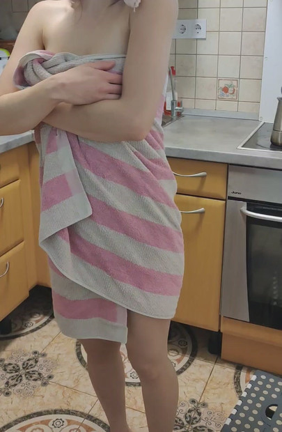 Shy wife after shower