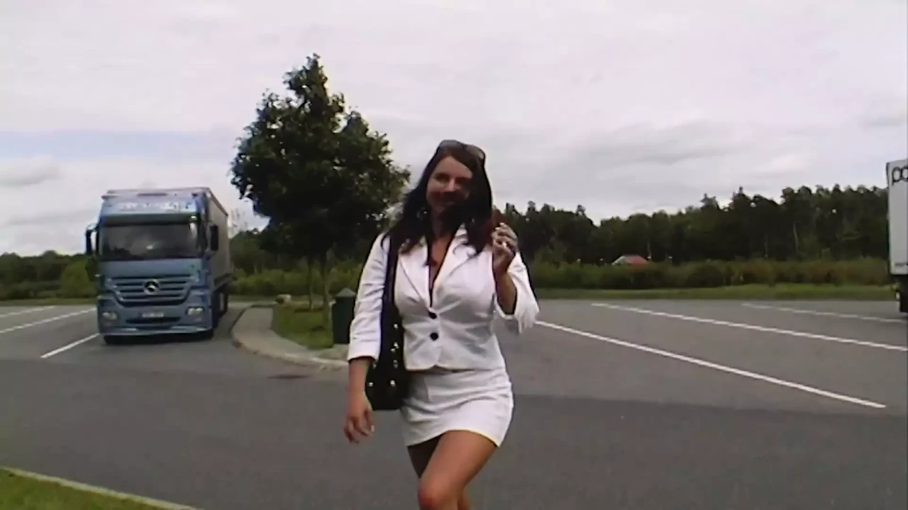 A hot German chick taking a BBC at the back of the car