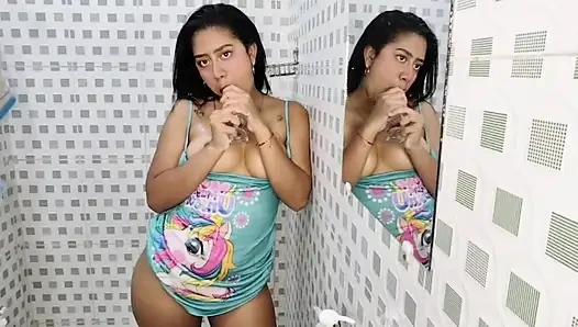 Slut gets fucked, in her stepbrother's bathroom secretly