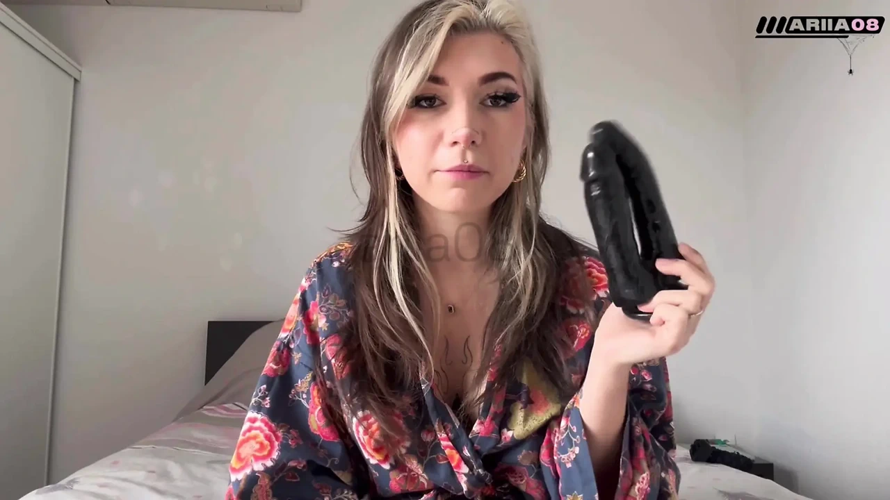 Petite French Goth Test a Double Ass and Pussy Dildo