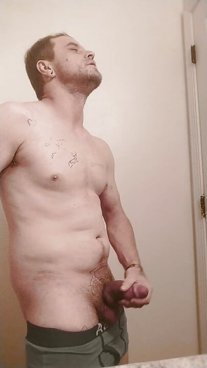 Smoking and stroking pumped cock
